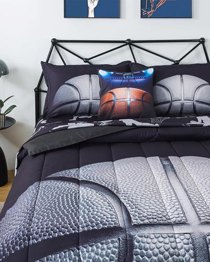 ADASMILE A & S Basketball Comforter Twin for Boys Basketball Bedding Twin for Kids Basketball Sports Comforter with Basketball Sheets 6 Pieces Bed in A Bag Comforter Twin for Boys Teens Sports Bed Set - LeafyLoom