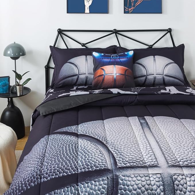 ADASMILE A & S Basketball Comforter Twin for Boys Basketball Bedding Twin for Kids Basketball Sports Comforter with Basketball Sheets 6 Pieces Bed in A Bag Comforter Twin for Boys Teens Sports Bed Set - LeafyLoom