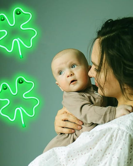 2 Pack Neon Signs Clover Shaped St. Patrick's Day decorations, Green LED Shamrocks Neon Lights for Wall Decor Battery/USB Operated Night Lights for Home, Christmas, Bedroom Decor-2 Pieces - LeafyLoom