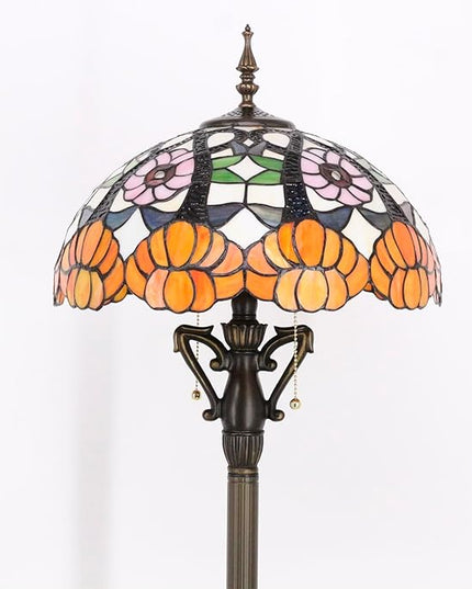 Tiffany Floor Lamp Stained Glass Standing Reading Lamp 16X16X66 Inches Antique Pole Corner Light for Bedroom Living Room Home Office (Yellow Flowers) - LeafyLoom