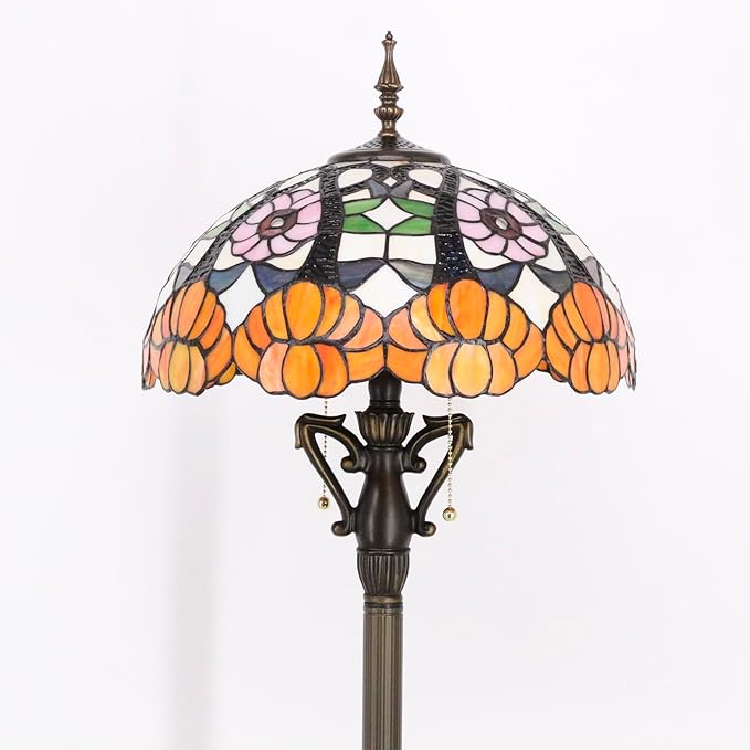 Tiffany Floor Lamp Stained Glass Standing Reading Lamp 16X16X66 Inches Antique Pole Corner Light for Bedroom Living Room Home Office (Yellow Flowers) - LeafyLoom