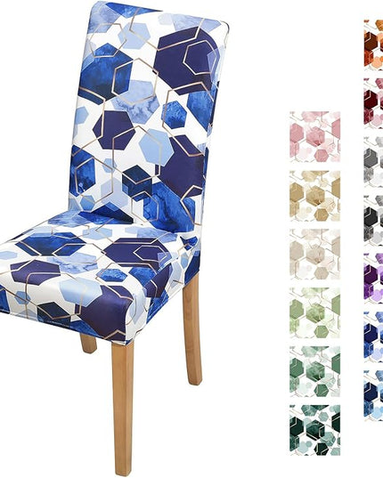 Gibelle Dining Room Chair Covers Set of 4, Soft Stretch Kitchen Chair Covers Slipcover Protector, Removable Washable Geometric Parson Chair Covers 4 Pack, Royal Blue Gibelle