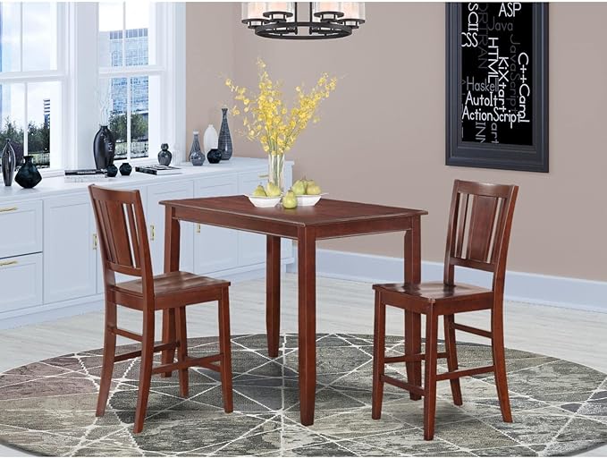 East West Furniture BUCK3-MAH-W Buckland 3 Piece Counter Height Set Contains a Rectangle Kitchen Table and 2 Dining Room Chairs, 30x48 Inch - LeafyLoom