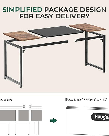 Computer Desk, 63 Inch Office Desk, Gaming Desk with Storage, Writing Desk Work Desk for Home Office, Study, Modern Simple Desk, Large Legroom, Metal Frame, Rustic Brown and Black - LeafyLoom