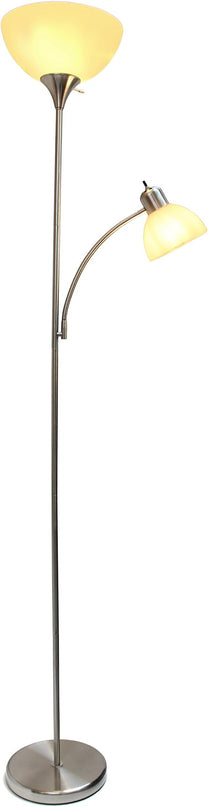 Simple Designs LF2000-BSN Mother-Daughter Floor Lamp with Reading Light, Brushed Nickel - LeafyLoom