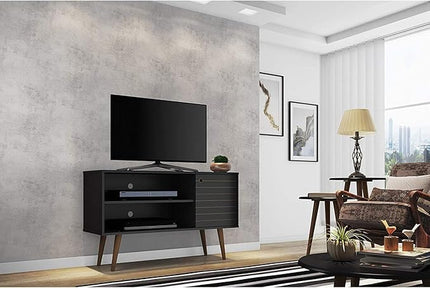Manhattan Comfort Liberty Mid Century Modern TV Stand for Televisions up to 46 Inches, Bedroom and Living Room Entertainment Center with Storage, Shelves, and Cabinet, 43" Wide, Black - LeafyLoom