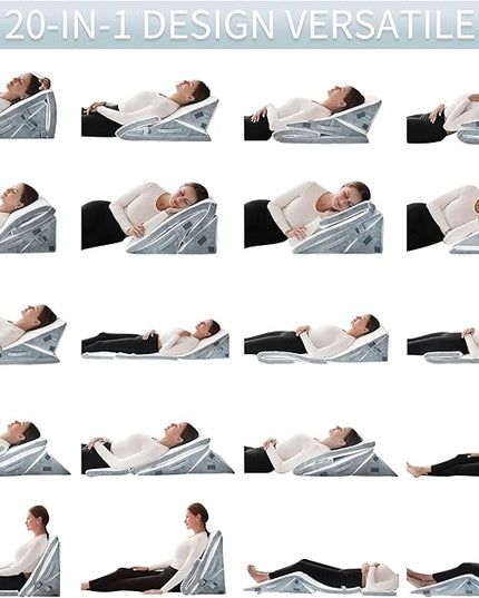 Bed Wedge Pillow for Sleeping, 20-in-1 Adjustable Bed Wedge Pillow for After Surgery, 9&12 Inch Height Memory Foam Triangle Pillow Wedge Relieve Acid Reflux, Gerd, Snoring - LeafyLoom