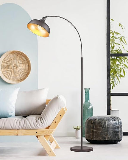 Arc Floor Lamps for Living Room with Remote Control, Modern Farmhouse Tall Standing Lamp, Floor Lamp with 360° Adjustable Hanging Dome Shade, Dimmable Tall Lamp with 9W LED Bulb - LeafyLoom