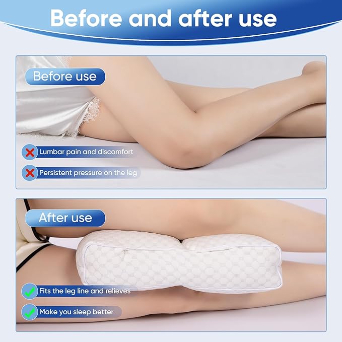 Cooling Knee Pillow for Side Sleeper, 4"Leg Pillow for Side Sleeping, 100% Cooling Fabric Pillow for Between Knees While Sleeping - High Support Alternative for Relieving Leg, Back, and Knee Pain - LeafyLoom