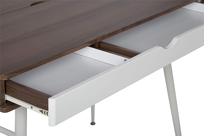 Calico Designs Alcove Modern Desk with Large Split Drawer Storage, White/Chestnut - LeafyLoom