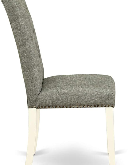 East West Furniture HBEL3-LWH-07 Hartland 3 Piece Modern Dining Set Contains a Round Wooden Table with Pedestal and 2 Gray Linen Fabric Upholstered Parson Chairs, 42x42 Inch - LeafyLoom