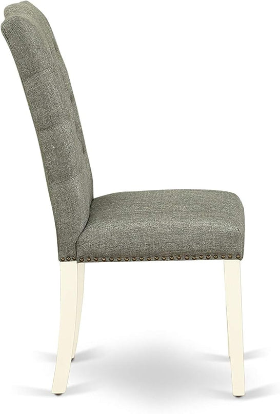 East West Furniture HBEL3-LWH-07 Hartland 3 Piece Modern Dining Set Contains a Round Wooden Table with Pedestal and 2 Gray Linen Fabric Upholstered Parson Chairs, 42x42 Inch - LeafyLoom