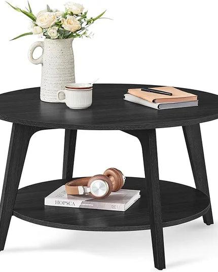 VASAGLE Round Coffee Table, 2 Tier Coffee Table with Storage, for Living Room, 31.5 x 17.7 Inches, Easy to Assemble, Charcoal Gray ULCT243B22 - LeafyLoom
