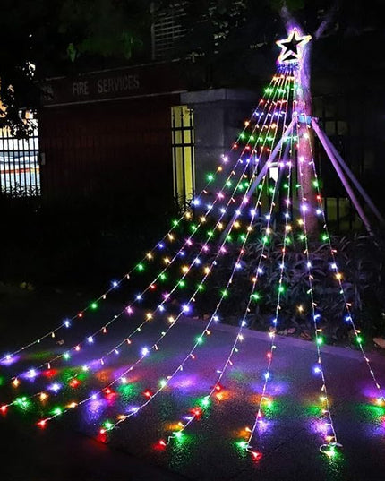 PUHONG Christmas Decoration Outdoor Star String Lights,16.4Ft Christmas Tree Toppers Lights 320 LED 8 Memory Modes with 14" Lighted Star for Halloween Christmas New Year Holiday Birthday PUHONG