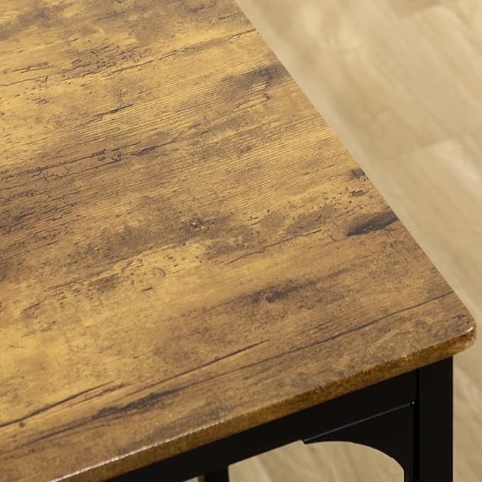 HOMCOM 5-Piece Counter Height Bar Table Set, Rustic 43.25" Dining Table with 4 Bar Stools, Kitchen Table with Wooden Top for Pub, Dining Room, Rustic Brown - LeafyLoom