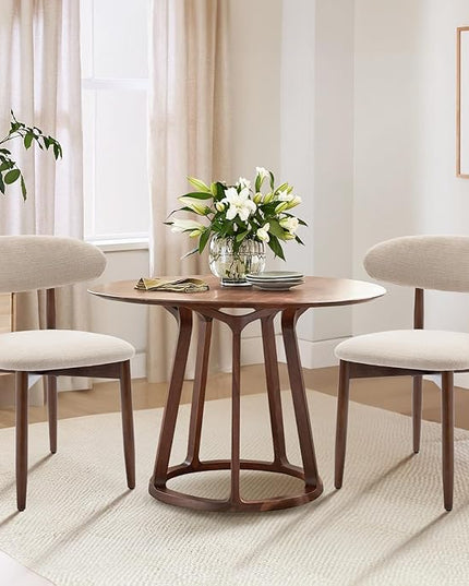 COLAMY Wooden Dining Chairs Set of 2, Modern Fabric Upholstered Kitchen Side Chairs, Farmhouse Dining Room Chair with Foot Pegs, Beige - LeafyLoom