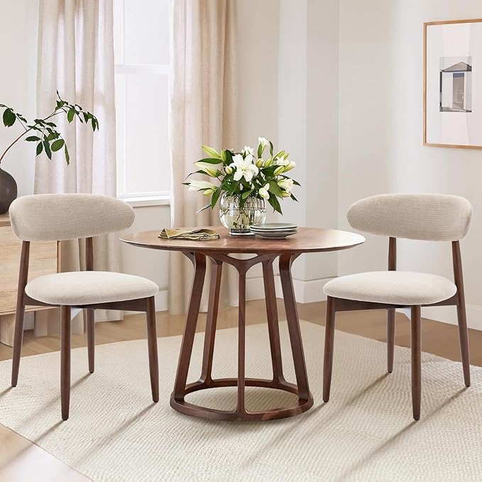 COLAMY Wooden Dining Chairs Set of 2, Modern Fabric Upholstered Kitchen Side Chairs, Farmhouse Dining Room Chair with Foot Pegs, Beige - LeafyLoom