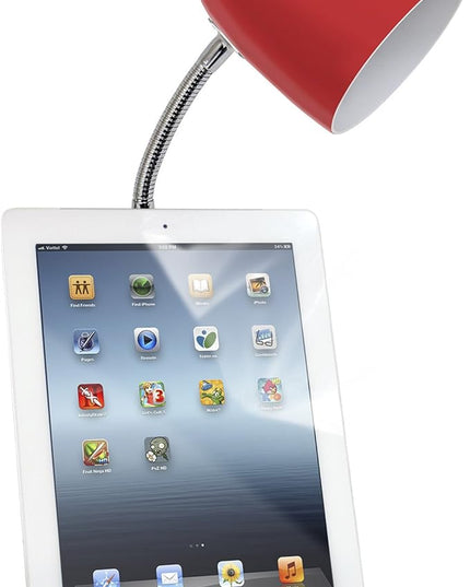 Simple Designs LD1056-RED Gooseneck Organizer Desk Lamp with iPad/Tablet Stand or Book Holder and USB Port, Red - LeafyLoom