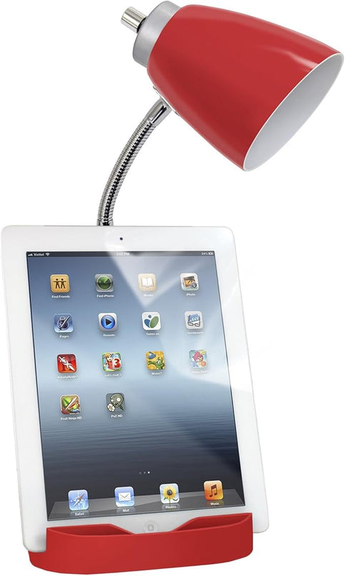 Simple Designs LD1056-RED Gooseneck Organizer Desk Lamp with iPad/Tablet Stand or Book Holder and USB Port, Red - LeafyLoom
