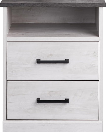 Prepac Rustic Ridge Farmhouse Nightstand with 2 Drawers and an Open Cubby, Wooden Bedside Table for Bedroom, Office, or Living Room, 16.25in x 18.75in x 24.5in, Washed White - LeafyLoom
