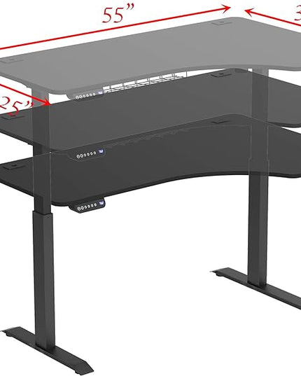 SHW 55-Inch Large Electric Height Adjustable L-Shaped Standing Desk with Right Facing Corner, Black - LeafyLoom