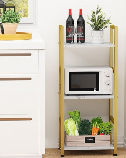 Bookshelf Storage Shelf Bookcase, 3 Tier Industrial Bookcase,Small Book case for Living Room, Bedroom, and Home Office, Easy Assembly Free Combination Multi-Functional Organizer(3 Tier,Gold) - LeafyLoom