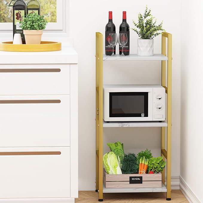 Bookshelf Storage Shelf Bookcase, 3 Tier Industrial Bookcase,Small Book case for Living Room, Bedroom, and Home Office, Easy Assembly Free Combination Multi-Functional Organizer(3 Tier,Gold) - LeafyLoom