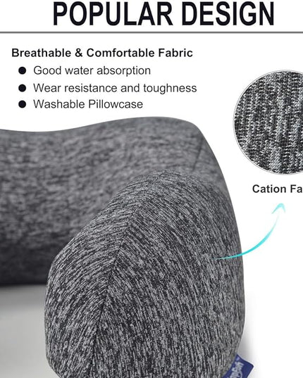 napfun Travel Pillow for Airplane, Premium Memory Foam Neck Pillow for Flight Headrest Sleep, Portable Plane Accessories, Deep Gray - LeafyLoom
