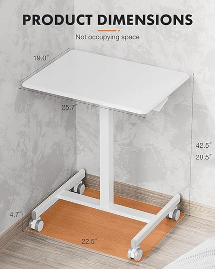 edx Small Mobile Rolling Standing Desk - Overbed Table, Teacher Podium with Wheels, Adjustable Work Table, Rolling Desk Laptop Computer Cart for Home, Office, Classroom, White - LeafyLoom