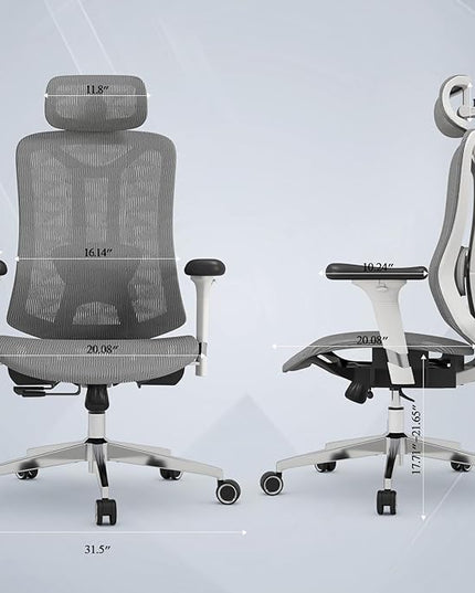 Ergonomic Office Chair: Seat Depth Adjustable Office Chair with 3D Lumbar Support, Ergonomic Computer Chair with Headrest, Home Office Desk Chair with 3D Armrest, Tilt Function - LeafyLoom