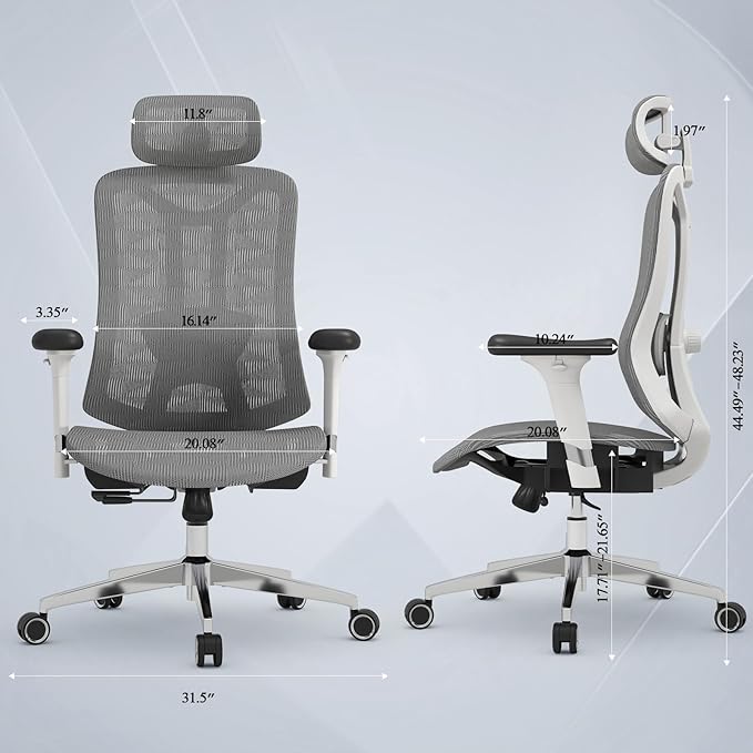 Ergonomic Office Chair: Seat Depth Adjustable Office Chair with 3D Lumbar Support, Ergonomic Computer Chair with Headrest, Home Office Desk Chair with 3D Armrest, Tilt Function - LeafyLoom