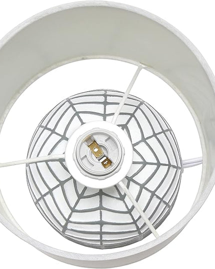 Simple Designs LT1137-WHT 10.43" Petite Contemporary Webbed Waves Base Bedside Table Desk Lamp w White Fabric Drum Shade for Home Decor, Bedroom, Living Room, Entryway, Office, White - LeafyLoom