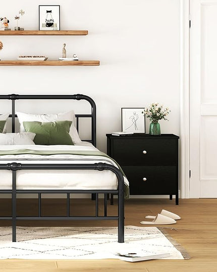 BOLUO Black Nightstands Set of 2, 2 Drawer Dresser for Bedroom Night Stand Small Nightstands End Table with Fabric Drawers Modern - LeafyLoom