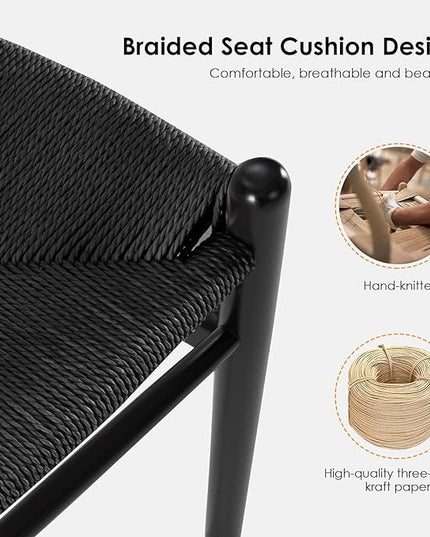 Farini Wishbone Chairs for Dining Room Solid Wood Rattan Chair Armchairs Y Shaped Backrest Hemp Seat for Home Restaurant Fully-Assembled(Set of 2,Black-Black Seat) - LeafyLoom