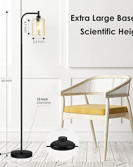 Industrial Floor Lamp, Standing Lamp with Gold Glass Lampshade, 6W LED Bulb Included, Modern Floor Lamp with Foot Switch, Bright LED Floor Lamp for Living Room and Bedroom, Office, Simple Style - LeafyLoom