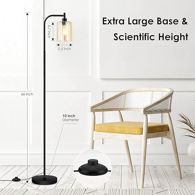 Industrial Floor Lamp, Standing Lamp with Gold Glass Lampshade, 6W LED Bulb Included, Modern Floor Lamp with Foot Switch, Bright LED Floor Lamp for Living Room and Bedroom, Office, Simple Style - LeafyLoom