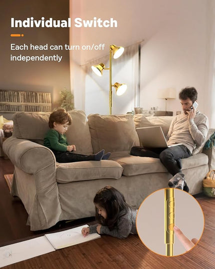 Gold Floor Lamp, 36W Modern LED Floor Lamp with Remote & Touch Control, 4 Color Temperatures, 3 Rotatable Lights, Floor Lamps for Living Room Bright Lighting, Bedroom, Office - LeafyLoom