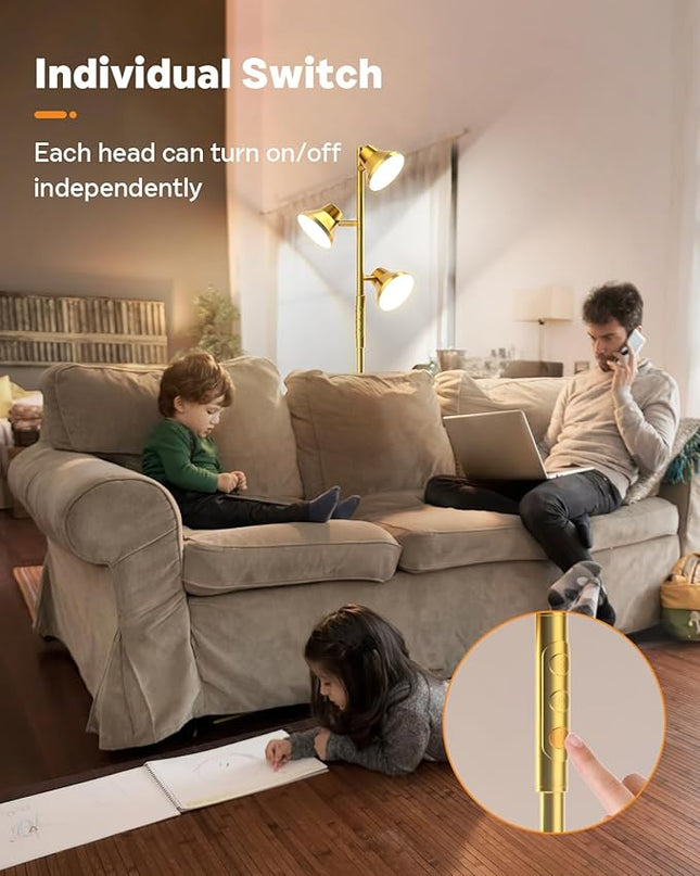 Gold Floor Lamp, 36W Modern LED Floor Lamp with Remote & Touch Control, 4 Color Temperatures, 3 Rotatable Lights, Floor Lamps for Living Room Bright Lighting, Bedroom, Office - LeafyLoom