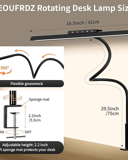 Desk Lamp, 3 Colors Stepless Dimming LED Desk Lamps for Home Office Adjustable Memory Desk Light with Clamp Touch Control Office Lamp Eye Caring Computer Light for Working Sewing(Black) - LeafyLoom