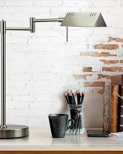 O'Bright LED Pharmacy Table Lamp, Full Range Dimming, 12W LED, 360 Degree Swing Arms, Desk, Reading, Craft, Work Lamp, ETL Tested, Brushed Nickel - LeafyLoom