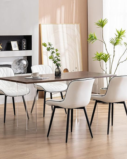 YOUNUOKE Dining Chairs Set of 2 Mid Century Modern Kitchen Chair Comfortable Upholstered Faux Leather Dinner Chairs for Kitchen Dining Room, White - LeafyLoom