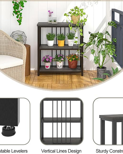 FOLUBAN 3 Tier Book Shelf, Modern Short Bookshelf for Small Space, Industrial Wood and Metal Bookcase for Bedroom, Living Room, Office (Dark Gray Oak) - LeafyLoom