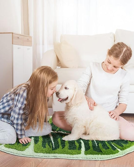 Leaf Kids Rug Green Bathroom Runner Rug Small Cute Bath Mat Nursery Boho Area Rug Non Slip Long Carpet for Bedroom Children Room Kitchen Monstera Plant Home Decor 20x47 inch - LeafyLoom