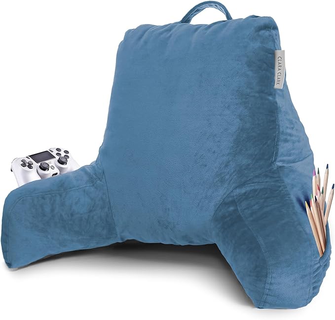 Clara Clark Reading Pillow with Portable Lap Desk for laptop Set, Back Pillow for Sitting Up in Bed, Memory Foam Back Support Pillow, Bed Rest Pillow with Foldable Laptop Desk, Standard - Blue Heaven - LeafyLoom
