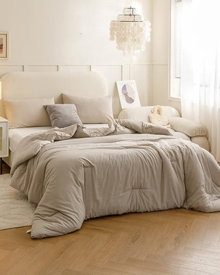 ROSGONIA Queen Comforter Set Oatmeal, 3pcs(1 Boho Oatmeal Comforter & 2 Pillowcases) All Season Soft Bedding Lightweight Bedspread Blanket Quilt - LeafyLoom