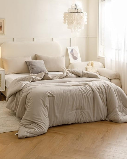 ROSGONIA King Size Comforter Set Oatmeal, 3pcs (1 Boho Comforter & 2 Pillowcases), All Season Bedding Soft Lightweight Bedspread Blanket Quilt - LeafyLoom