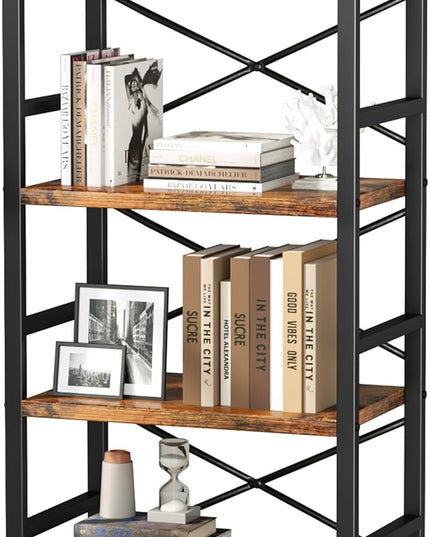 Bookshelf, 4 Tier Small Bookcase, Organizers and Storage, Metal Small Bookcase, Rustic Book Shelf Organization and Storage for Living Room, Bedroom, and Home Office(Rustic Brown) - LeafyLoom
