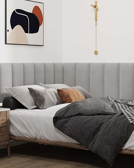 Wall Mounted Upholstered Headboard King, 3D Peel and Stick Soundproof Wall Panels, Reusable and Removable Padded Headboard Leather Bed Headboard, 12 Panels Headboard 9.84" x 23.62", Light Grey - LeafyLoom