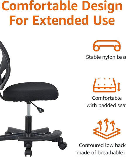 Amazon Basics Kids Adjustable Mesh Low-Back Swivel Study Desk Chair with Footrest, Black - LeafyLoom