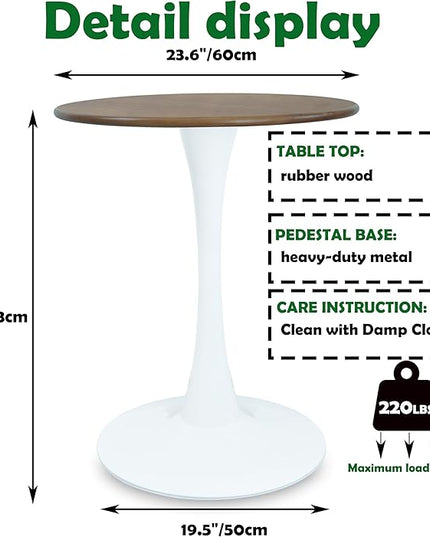 Rubber Wood 23.6" Round Dining Table for 2-4, Mid-Century Tulip Design with Pedestal Base - Perfect for Kitchen & Living Room(Cherry color) - LeafyLoom